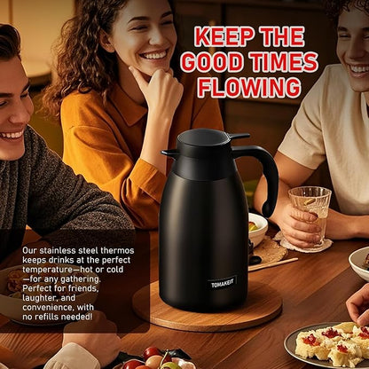 Thermal Coffee Carafe 2L/68 Oz Double-Wall Vacuum 304 Stainless Steel Insulated Thermoses Flask, 24-Hour Keeps Hot/Cold, Leak-Proof, for Travel, Work, Outdoor, BPA-Free, Easy to Clean