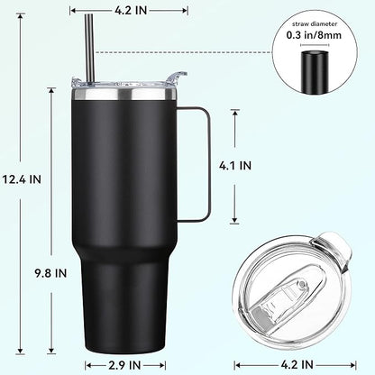 HASLE OUTFITTERS 40 oz Stainless Steel Tumbler with Handle, Vacuum Insulated Tumblers Bulk, Reusable Double Wall Travel Coffee Mug, Durable Powder Coated Water Bottle(Black, 1)