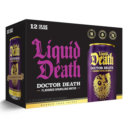 Liquid Death, Doctor Death, Soda-Flavored Sparkling Water, 12-Pack (12oz Cans), Low Sugar, Huge Flavor & No Artificial Sweeteners