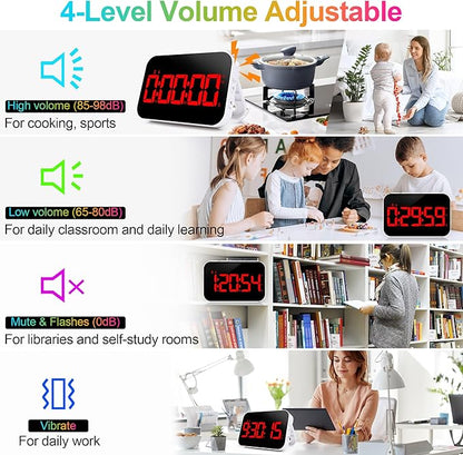 Digital Kitchen Timer, Rechargeable Magnetic Timer with Countdown/up, 5”LED Large Display 3 Brightness 4 Volume Adjustable for Cooking and for Seniors and Kids to Use-Red