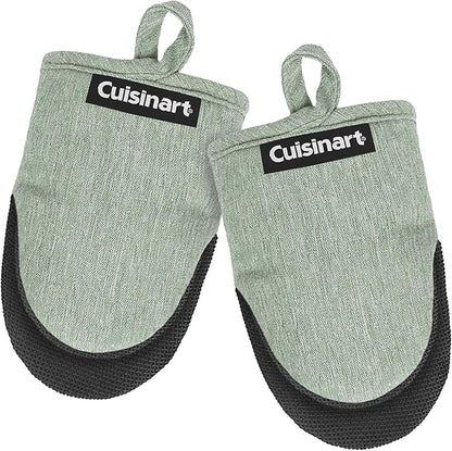 Cuisinart Mini Oven Mitts – 5.5” x 7” Heat-Resistant Kitchen Mitts for Oven with Non-Slip Neoprene Palm, Cotton Filling, and Fabric Loop – Durable Oven Mitt Set for Cooking & Baking (Sage)
