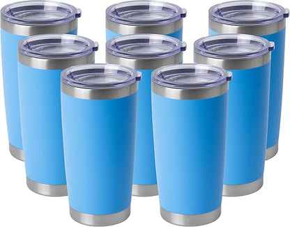 HASLE OUTFITTERS 20oz Stainless Steel Tumblers Bulk, Insulated Travel Cup with Lid, Double Wall Vacuum Coffee Mug for Cold & Hot Drinks 8 Pack, Royal Blue