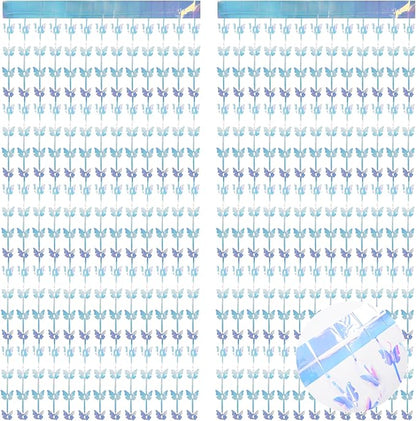 BRAVESHINE Iridescent Hanging Butterfly Foil Fringe Curtain - 2 Pack 3.2x6.6ft Holographic Party Streamers Backdrop for Baby/Bridal Shower/Mermaid/Frozen/Fairy/Princess/Butterfly Birthdays Decorations