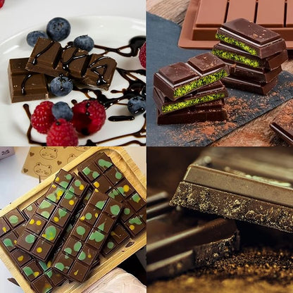 2 Pack Chocolate Bar Mold Deep for Stuffed Bar, Non-Stick Thick Chocolate Molds, Silicone Chocolate Candy Molds for Knafeh Pistachio Chocolate Bar, Candy, DIY Handmade Gifts (2 Pcs 10Snap)