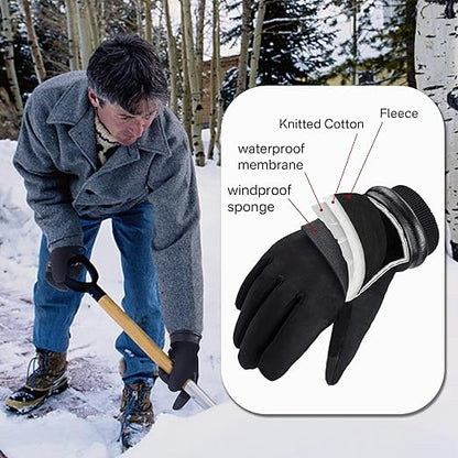 HANDLANDY Winter Gloves for Men Women, Thermal Gloves for Cold Weather Driving Cycling Ski Outdoor, Insulated Leather Work Gloves (Large, Black)