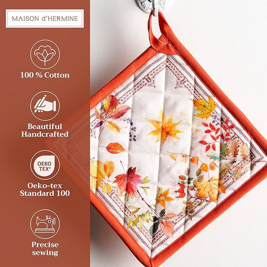 Maison d' Hermine Pot Holders Set 100% Cotton Heat Resistant Potholders 8" x 8" Hot Pads with Loop BBQ, Cooking, Baking, Grilling, Kitchen, Handling Hot Pans (Pack of 2, Amarante)