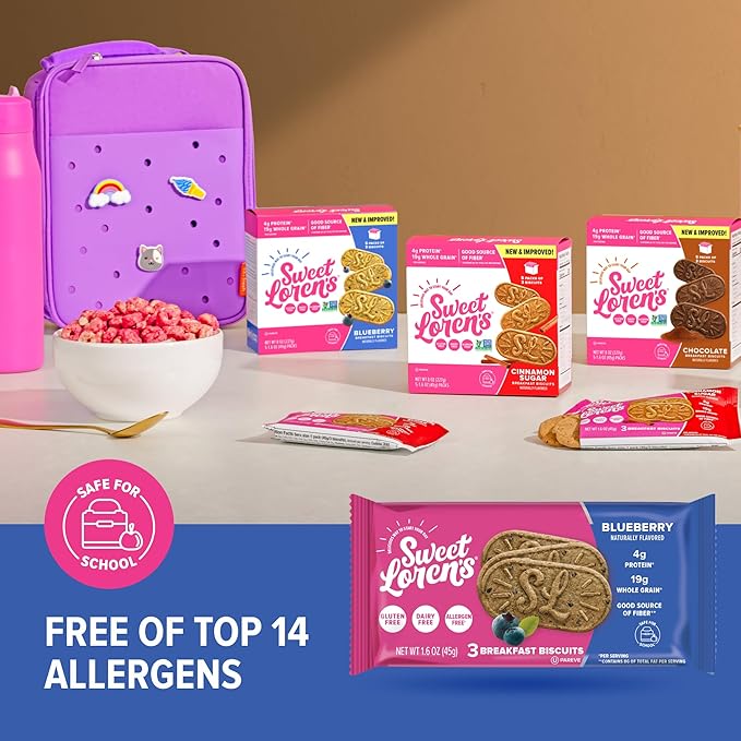 Sweet Loren's Vegan Breakfast Biscuits | Blueberry | 4g Protein, 19g Whole Grains | Plant Based, Gluten Free, Dairy Free, Nut Free Snacks | 6 Pack (30 Total Biscuits, 1.6 ounce each)