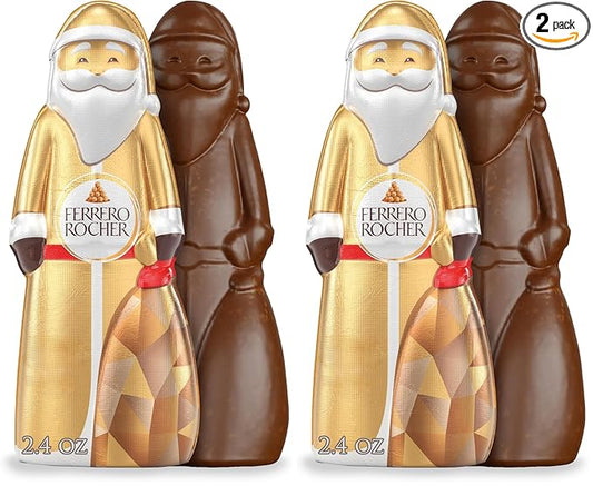 Ferrero Rocher, Milk Chocolate Hazelnut Hollow Santa, Holiday Chocolate Gift, 2.4 oz (Pack of 2)