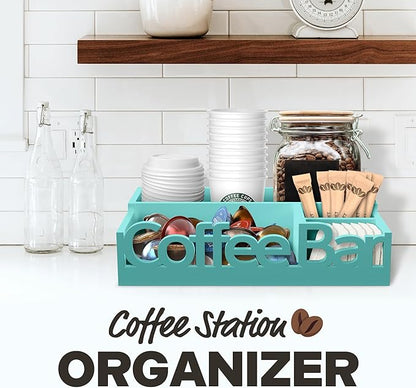Coffee Bar Organizer for Countertop - Wood Coffee Pods Holder Storage Basket, Essential Coffee Bar Accessories for Home and Office, Mini Coffee Bar
