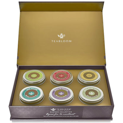 Teabloom Masters Collection - Six Rare Single-Origin Organic Loose Leaf Teas - Milky Oolong, White Silver Needle, Big Red Robe, Golden Monkey, Jade and White Tip Oolong