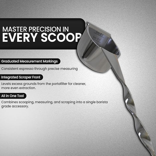 Rattleware Stainless Steel Spoon Twist - Espresso Spoon with Graduated Measure and Scraper Front - Perfect for Precision Coffee Making