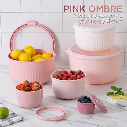 COOK WITH COLOR Prep Bowls with Lids- Wide and Deep Nesting Plastic Small Mixing Bowl Set with Lids, 12 Piece Set - Deep Bowls, Pink