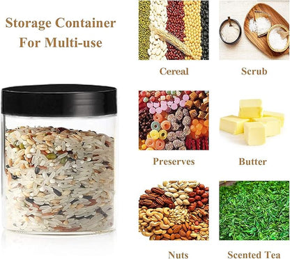 Plastic Jars with Lids Empty Slime Cosmetics Containers Clear Gift Food Jars Round PET Cream Jar with Black Lids Pen Labels for Kitchen Storage Spices Dry Food Body Butter Making(8OZ 32PCS)