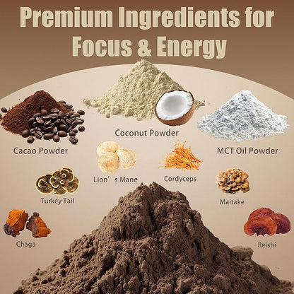 Mushroom Coffee Creamer, Chocolate Flavored Coconut Creamer with Cacao Powder, MCT and 6 Adaptogens (Lion's Mane, Chaga, Reishi) for Focus, Immunity – Sugar & Caffeine Free, Vegan, Gluten-Free, 6.35 Oz