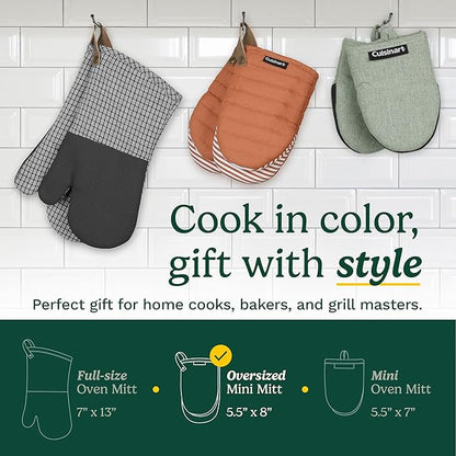 Cuisinart Mini Oven Mitts – 5.5” x 8” Heat-Resistant Kitchen Mitts for Oven with Non-Slip Printed Silicone, Cotton Filling, and Faux Leather Loop – Durable Oven Mitt Set for Cooking & Baking (Horizon)