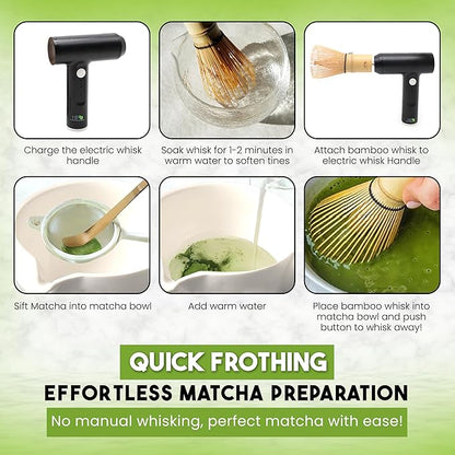 Matcha Electric Whisk Set - Rechargeable Handheld Frother with Whisk and Holder | Automatic Frother for the Perfect Blend | Electric Handheld Frother for Matcha Tea Lovers
