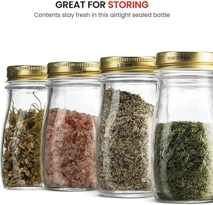 Bormioli Rocco Quattro Stagioni Bottles, Set of 6-13.5 Oz. Clear Glass with Twist Lids for Food Preserving, Beverage Serving, Homemade Gifts, Sauces & Infused Drinks - Airtight, Made in Italy