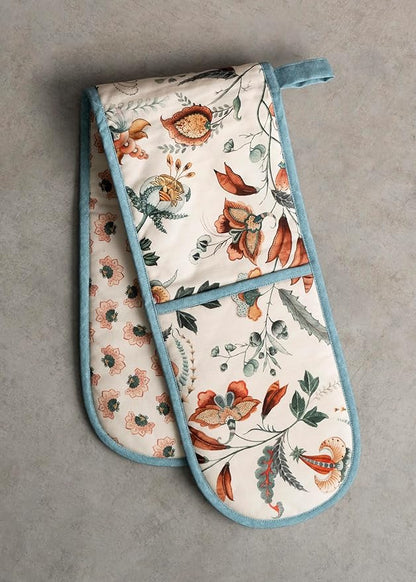 Maison d' Hermine Double Oven Mitts 100% Cotton 7"x35" Double Oven Mitt Heat Resistant BBQ Cooking Gloves with Loop, Baking, Grilling, Home, Kitchen, Handling Hot Pans (Dalida)