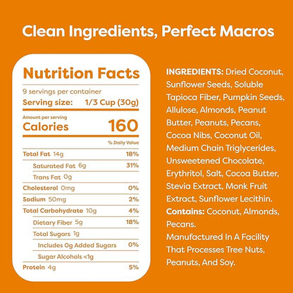 Kiss My Keto Sugar Free Granola, Peanut Butter Chocolate 2-Pack – Curb Cravings with Few Net Carbs – Allulose Sweetened, Resealable & Gluten-Free Crunchy Clusters – Grain Free Granola Great With Yogurt or Milk