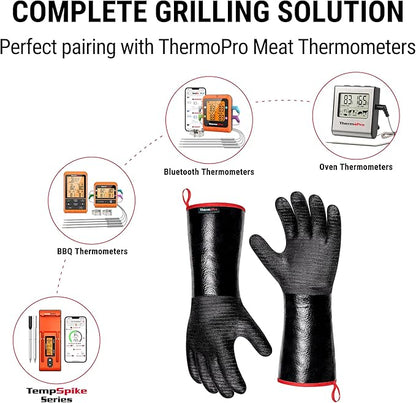 ThermoPro 932°F Heat Resistant BBQ Gloves, 14" Waterproof Oven & Grill Gloves, Oil & Slip-Resistant Neoprene Heat Gloves for BBQ, Fire Pit, Rotisserie, Smoker Accessories Gifts for Men and Women