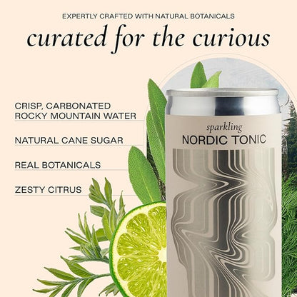 Strongwater Sparkling Nordic Tonic Water - 12 Pack Cans (8.4 Fl Oz Each) - Premium Mixer Made with Quinine, Rocky Mountain Water & Botanicals - Real Cane Sugar, No Artificial Flavors