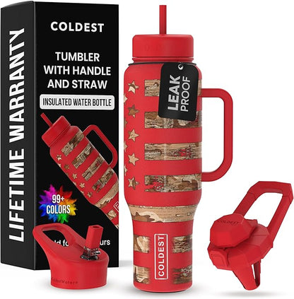 Coldest 40 oz Tumbler with Handle and Straw, 100% Leak Proof Insulated Tumbler with Lid and Straw (3 Lids), Stainless Steel Tumblers for Women & Men, Cup Holder Friendly, 46 oz (The Republican)