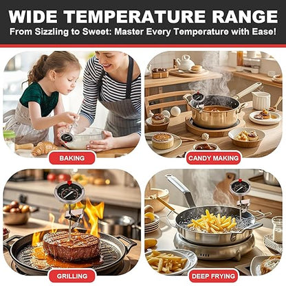 Glow-in-The-Dark Candy Thermometer Waterproof - 9" Deep Fry & Candy Thermometer with Pot Clip – High-Heat, Waterproof for Oil, BBQ, Candle Making，Black
