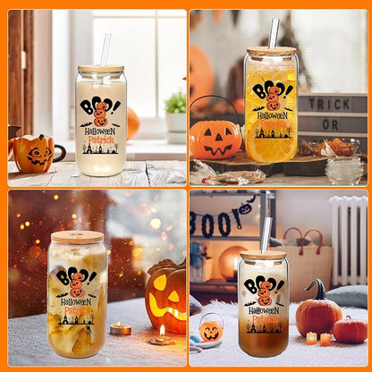 Personalized Halloween Tumbler-Boo Basket Stuffers- Can Shaped Glass with Lids and Straws18OZ -Halloween Gifts for Men Women Kids Son Daughter