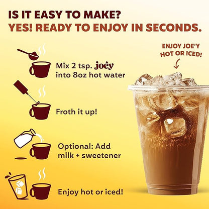 Joe'y Mushroom Coffee Alternative with Cacao and Dandelion Root, Chicory Coffee Substitute with Adaptogenic Superfoods, Vegan Gluten-Free Drink for Focus and Clean Energy without Jitters, 18 Servings