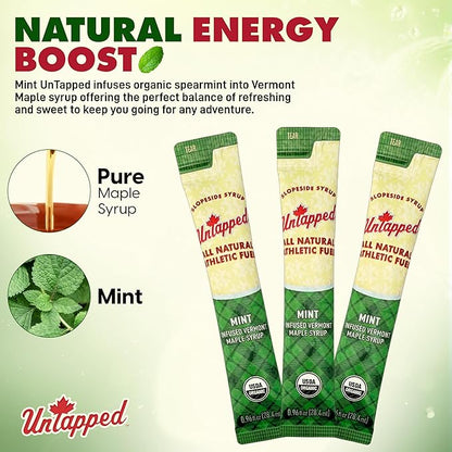 UnTapped Mint Maple Syrup Energy Gels 20 Gels | Organic Pure Vermont Maple Syrup with Real Mint | Gluten-Free, Low Glycemic | Natural Fuel for Running, Cycling & Endurance