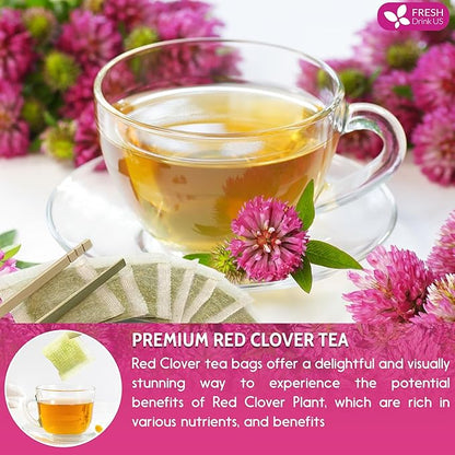 FreshDrinkUS, Premium Red Clover Herbal Tea– 55 Tea Bags – Pure – Naturally Smooth & Mild Flavor – Premium Quality, Eco-Conscious Packaging. Caffeine-Free. Gluten Free. Vegan