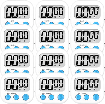 ZILLEEN Kitchen Timer Digital with Magnetic Back for Kids Classroom, White 12 Pack
