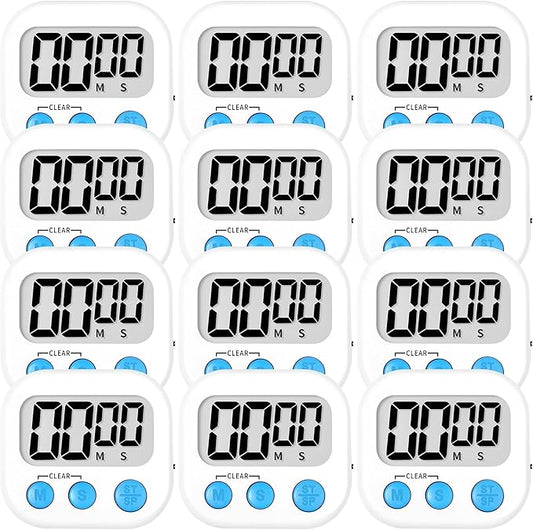 ZILLEEN Kitchen Timer Digital with Magnetic Back for Kids Classroom, White 12 Pack