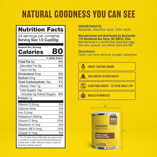 Premium Freeze-Dried Bananas – #10 Can | 25-yr Shelf Life | Emergency Food Storage