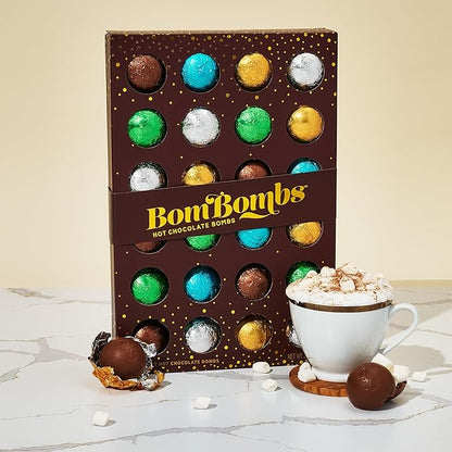 BomBombs, Hot Chocolate Bombs, Includes Fudge Brownie, Caramel, S’Mores, Cookies & Cream, and Peppermint Cocoa Bombs Filled with Marshmallows, Set of 24