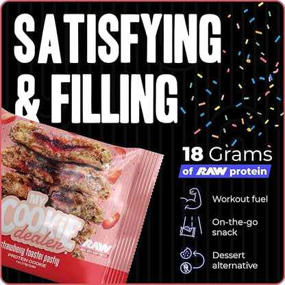 My Cookie Dealer Protein Cookies, Strawberry Toaster Pastry (4oz, Pack of 3) - 18g Protein per Cookie - Individually Wrapped Workout Snacks for On-The-Go Travel