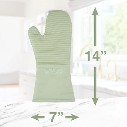 All-Clad Silicone Oven Mitts: Heat Resistant up to 500 Degrees - 100% Cotton & Silicone, 14"x7" Oven Mitt for Kitchen and Barbeque, 2-Pack, Fennel