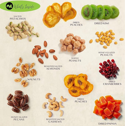 NUT CRAVINGS Gourmet Collection - Get Well Soon, Nuts & Dried Fruits Tower Gift Basket with Get Well Soon Ribbon (12 Assortments) Food Arrangement, Healthy Snack Care Package, Food Assortments