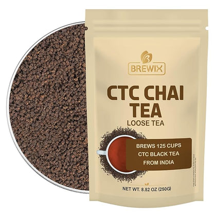 BREWIX, Premium CTC Assam Black Tea (125+ Cups, 8.82oz/250g) Strong and Full Bodied Loose Leaf Tea | For Kombucha, Indian Milk Tea, Iced Tea & English Breakfast Tea