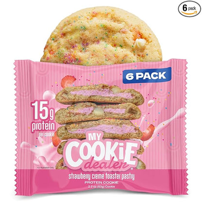 My Cookie Dealer Protein Cookies, Strawberry Creme (2.2oz, Pack of 6) - 15g Protein per Cookie - Individually Wrapped Workout Snacks for On-The-Go Travel