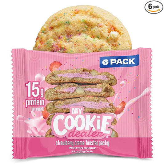 My Cookie Dealer Protein Cookies, Strawberry Creme (2.2oz, Pack of 6) - 15g Protein per Cookie - Individually Wrapped Workout Snacks for On-The-Go Travel