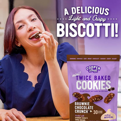 Cooper Street Twice-Baked Brownie Chocolate Biscotti Cookies (16 oz) - Over 50 Two-Bite Mini Italian Style Biscotti Snacks - Dairy-Free, Peanut Free, Kosher, Low-Calorie, Perfect with Coffee or Tea