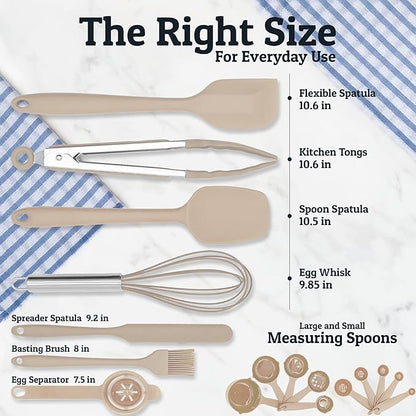 Priority Chef Stainless Steel Mixing Bowls with Lids Set - Premium 30Pcs with 6pc Metal Bowl Set for Kitchen, 3 Graters, Airtight Lids, Non-Slip Bases & Silicone Utensils, Khaki