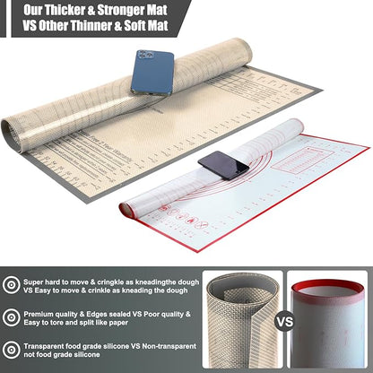 Silicone Baking Mat 36x24 Inch Nonstick Pastry Mat Perfect for Dough Mat, Pastry Board, Kitchen Counter Mat - For Dough, Pastry, Pie Crust, Fondant, Cookies, Bread, Pasta/Pizza, Grey