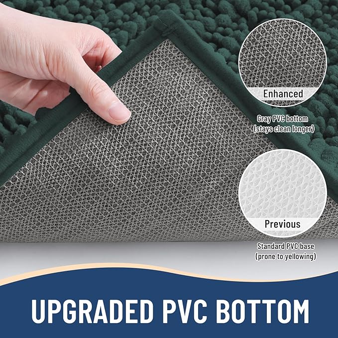 Arotive Luxury Chenille Bathroom Rug Mat, Extra Soft Thick Absorbent Shaggy Bath Rugs, Non-Slip Machine Wash Dry, Plush Bath Mats for Bathroom, Shower and Tub, 60x24, Dark Green