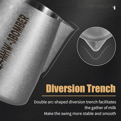 MHW-3BOMBER Milk Frothing Pitcher, 16oz/450ml Milk Frother Cup for Barista, SUS304 Stainless Steel Espresso Steaming Pitchers for Milk/Coffee/Latte Art, P3027SS-OS