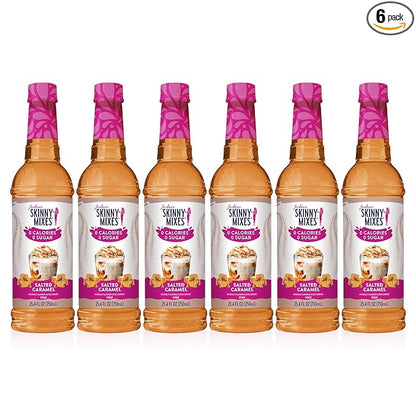 Jordan's Skinny Syrups Sugar Free Coffee Syrup, Salted Caramel Flavor Drink Mix, Zero Calorie Flavoring for Chai Latte, Protein Shake, Food & More, Gluten Free, Keto Friendly, 25.4 Fl Oz, (Pack of 6)