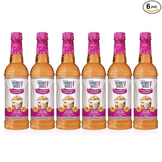 Jordan's Skinny Syrups Sugar Free Coffee Syrup, Salted Caramel Flavor Drink Mix, Zero Calorie Flavoring for Chai Latte, Protein Shake, Food & More, Gluten Free, Keto Friendly, 25.4 Fl Oz, (Pack of 6)