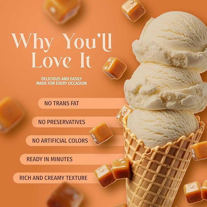 Triple Scoop - Premium Salted Caramel Ice Cream Mix For Ice Cream Maker. Simple, Easy, Delicious. From Gourmet Mix To Maker in 5 Minutes, Makes 2 Creamy Quarts, Made in USA (1 Pack, Salted Caramel)