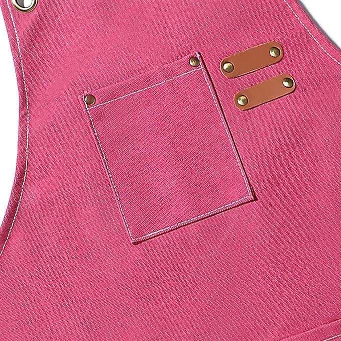 AFUN Chef Aprons for Men Women with Large Pockets, Cotton Canvas Cross Back Heavy Duty Adjustable Work Apron, Size M to XXL (Pink)